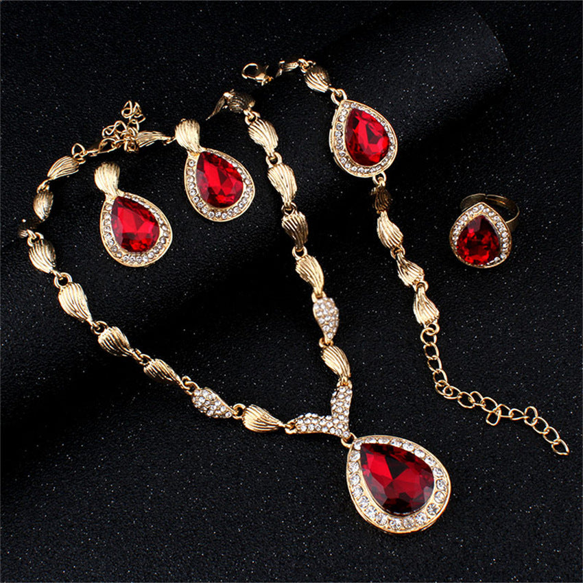 E-commerce blue red gem alloy four-piece set