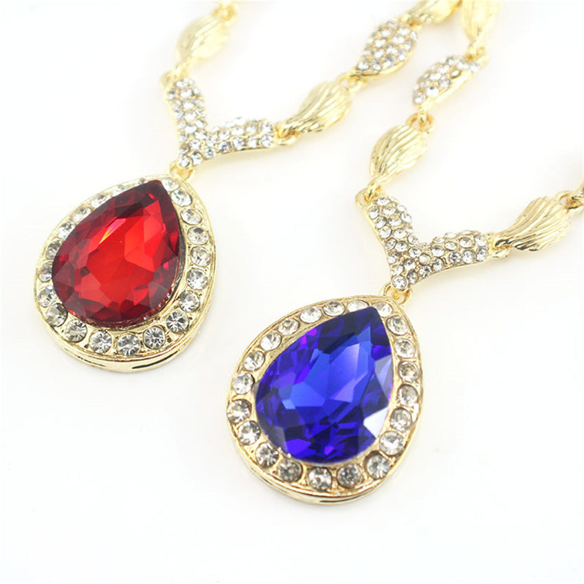 E-commerce blue red gem alloy four-piece set