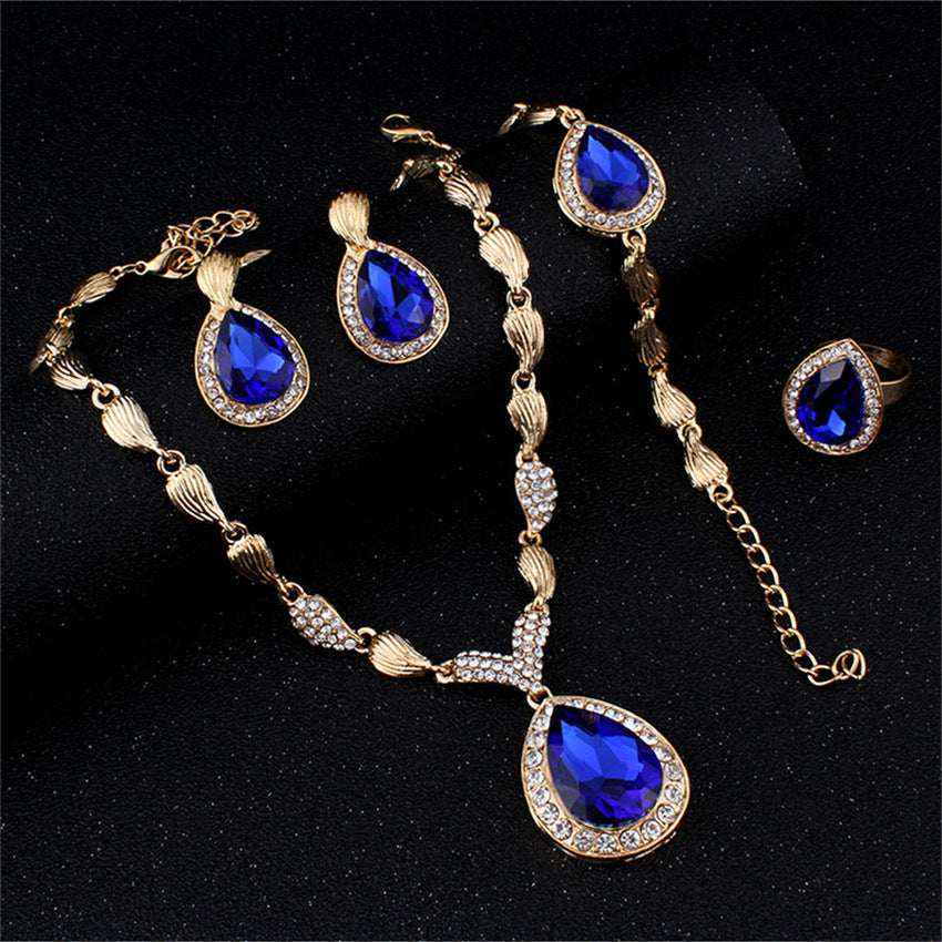E-commerce blue red gem alloy four-piece set