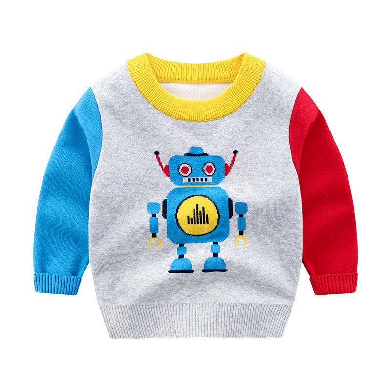 Korean Version Of Robot Boy Crew Neck Pullover Sweater