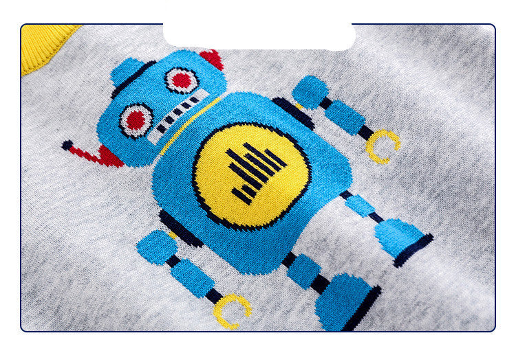 Korean Version Of Robot Boy Crew Neck Pullover Sweater
