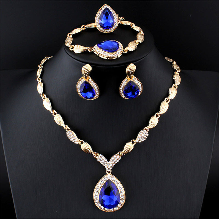 E-commerce blue red gem alloy four-piece set