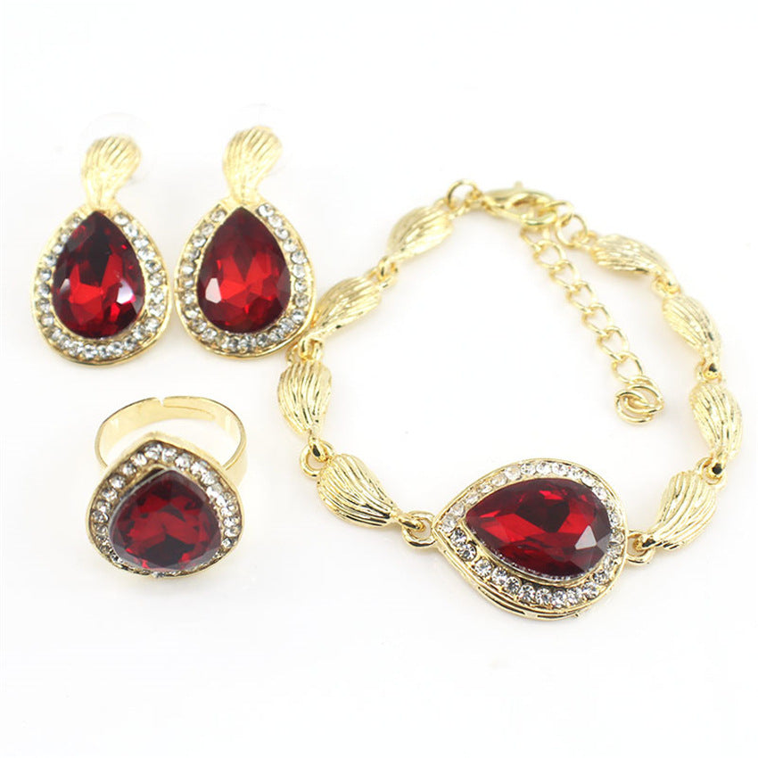 E-commerce blue red gem alloy four-piece set