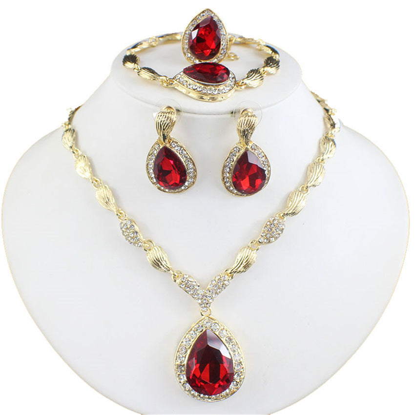 E-commerce blue red gem alloy four-piece set