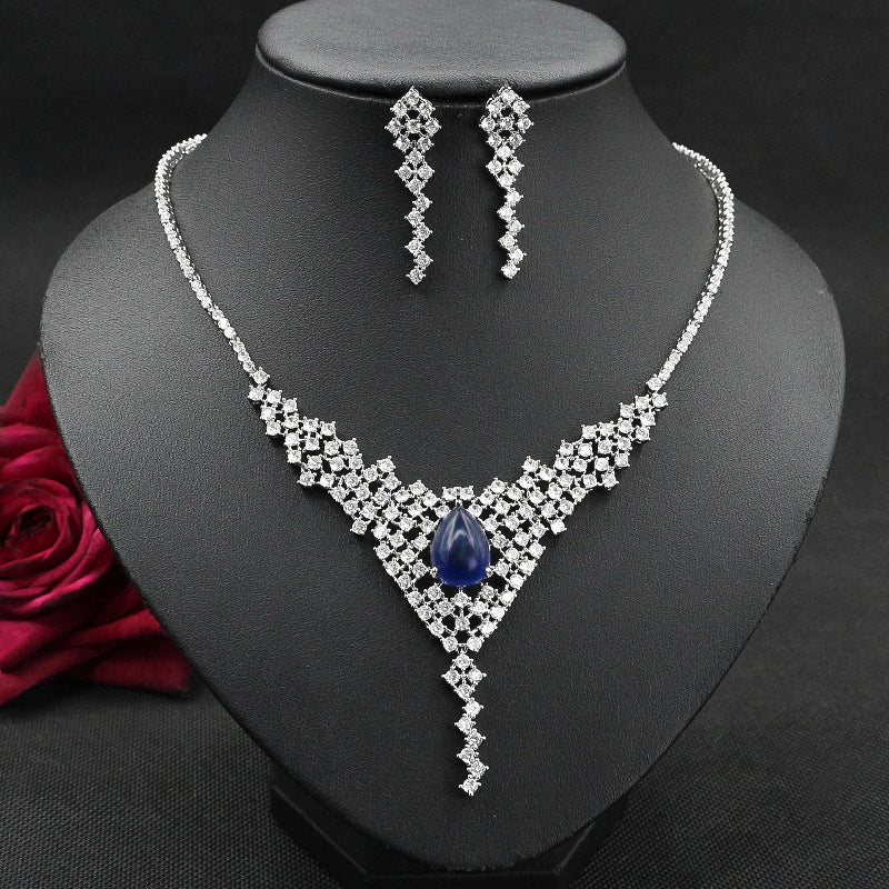 Fashion Crystal Diamond Necklace And Earring Two-Piece Set Female Elegant Clavicle Chain